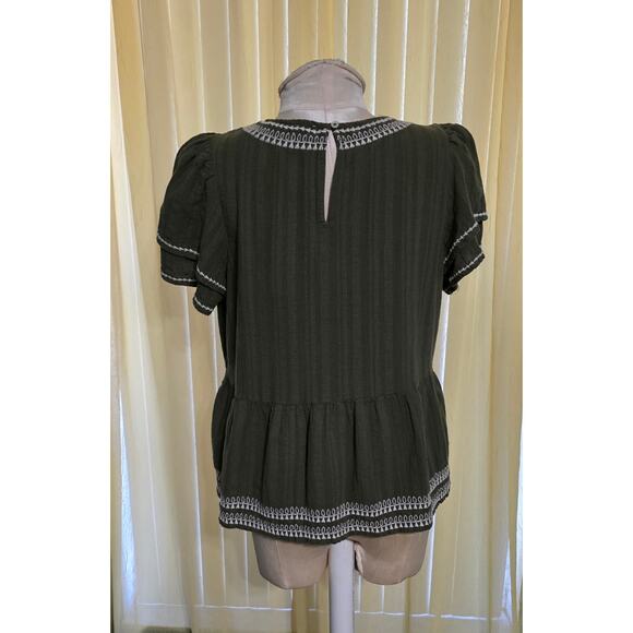 Loft flutter sleeve peplum top in dark olive green Size Medium - Picture 2 of 5